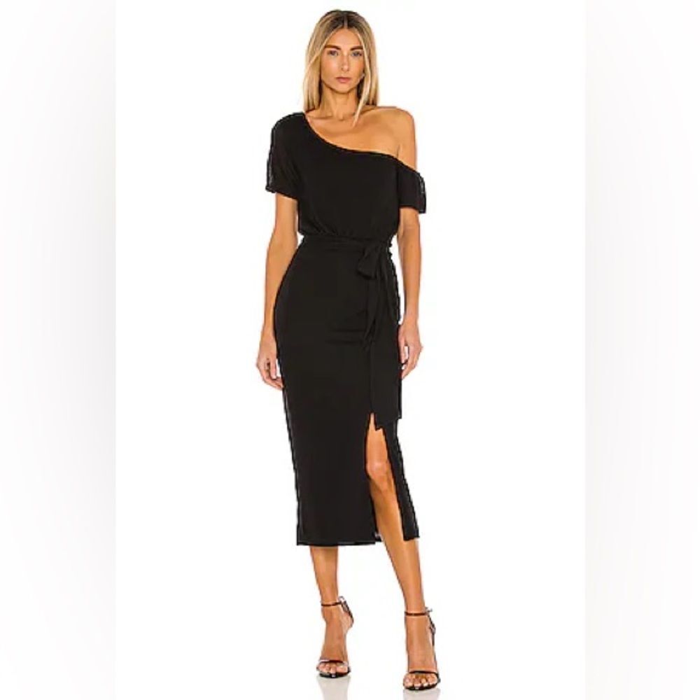 Lovers and Friends One-Shoulder Black Midi Dress Side Slit Eden Midi Dress S